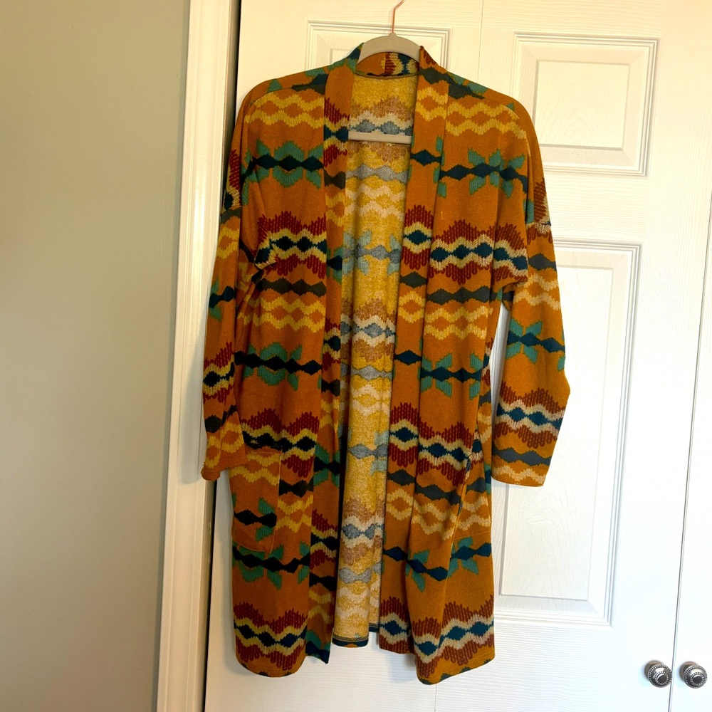 Mustard western print long cardigan